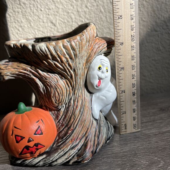 Vintage Halloween Ceramic Planter Holland Floral Inc 1989 Ghost Jack Lantern 5” - Picture 6 of 8